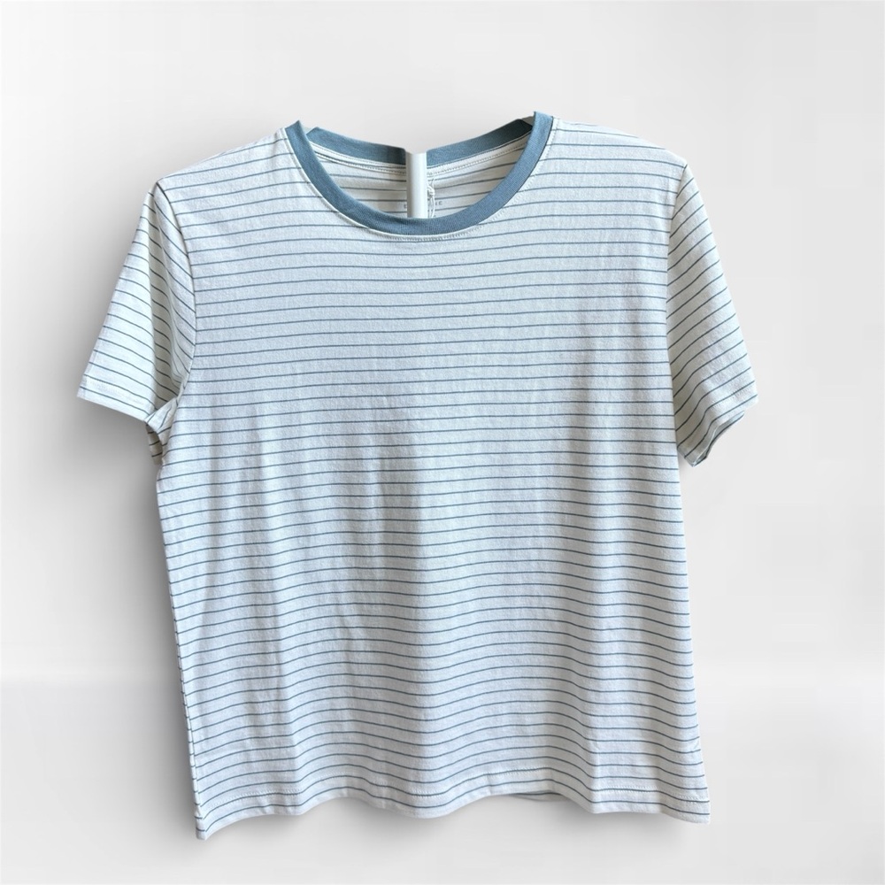 Everlane Box Cut Tee Organic Cotton White Gray Stripes